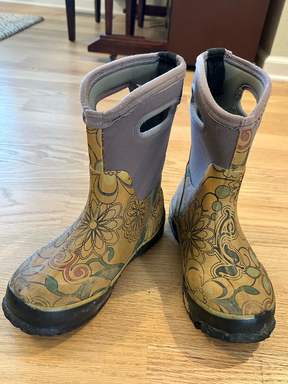 Bogs Kids Floral Pull-On Boots - Tan and Gray